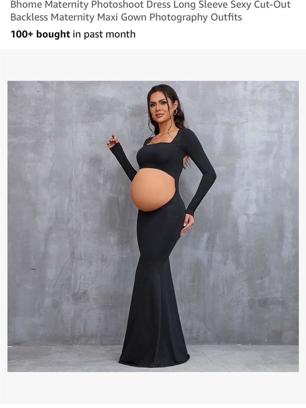 Amazon Black Long Sleeve Maternity Cut-Out Maxi Dress